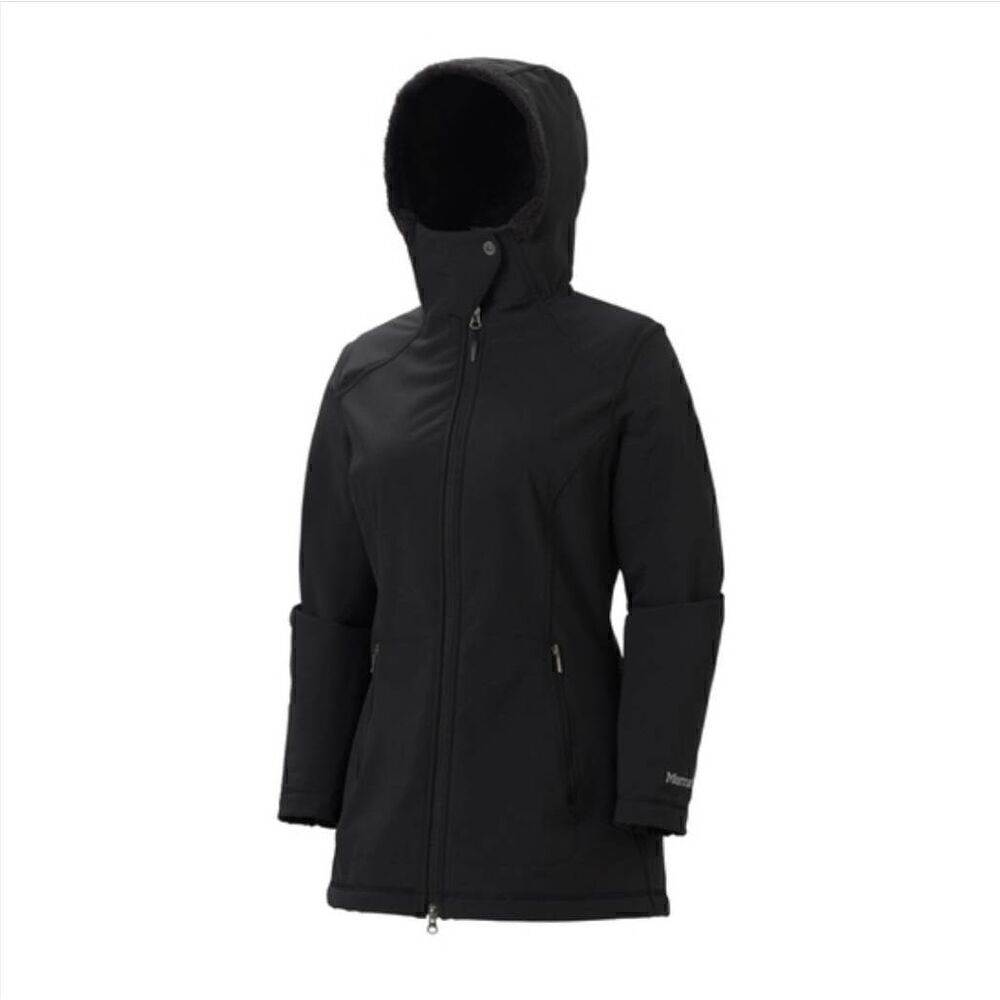 Marmot Jacket Womens Small Tranquility Water Resistant Windproof Black Hooded Fl